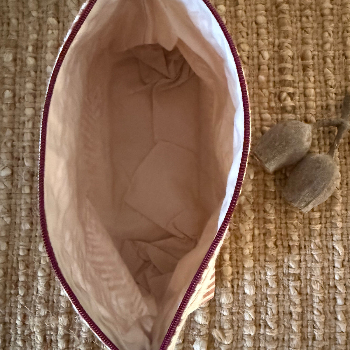 botanical linen pouch : eucalyptus pink/white