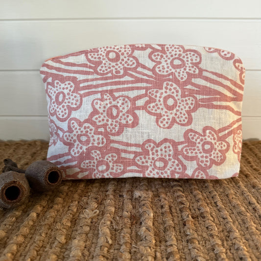 botanical linen pouch : wildflower pink/white
