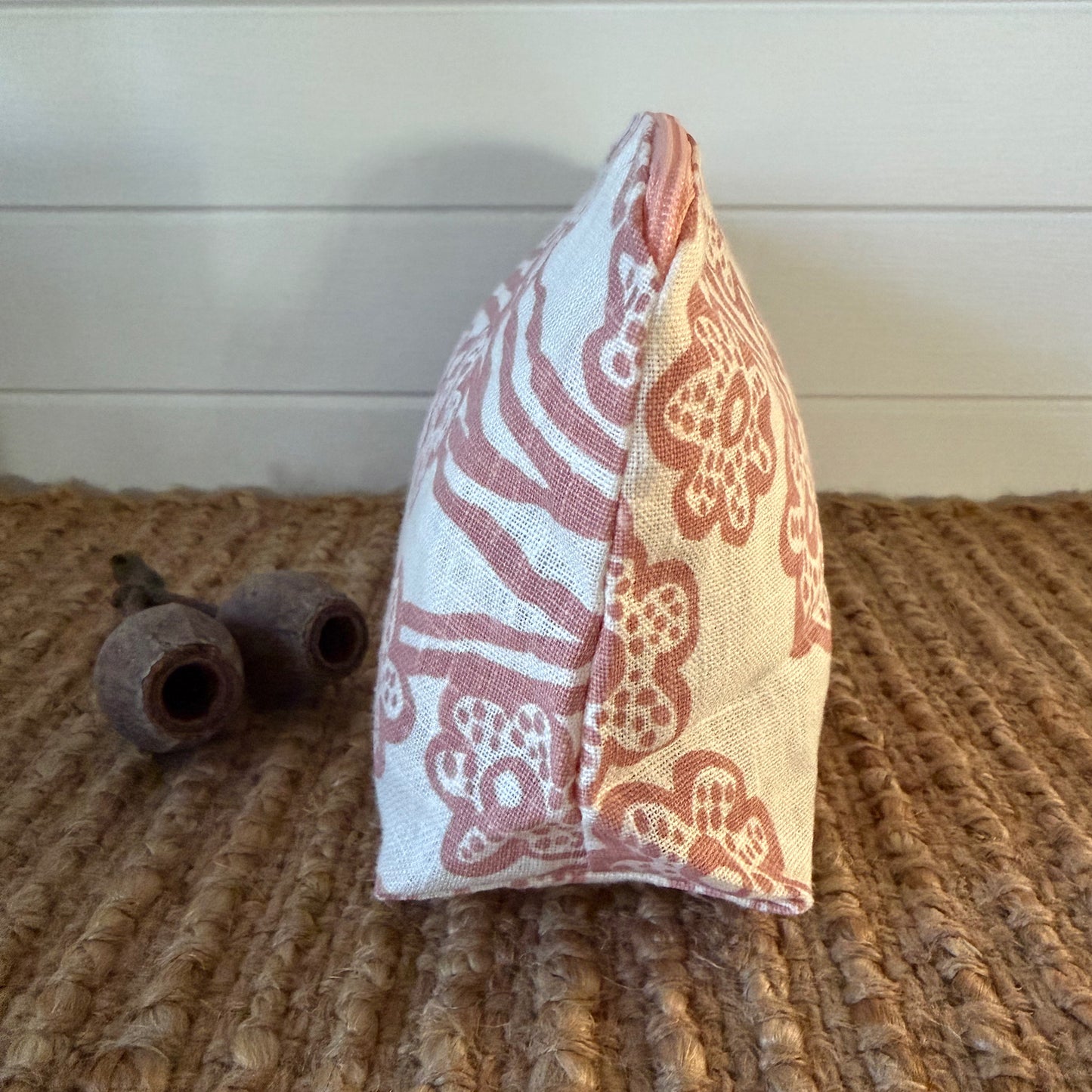 botanical linen pouch : wildflower pink/white